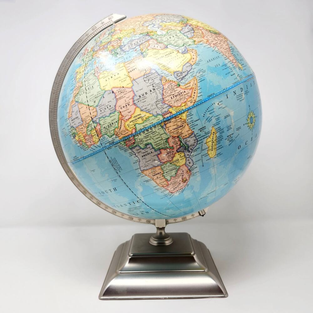 Vintage George F. Cram World Globe c.1993 Metal Base 16"